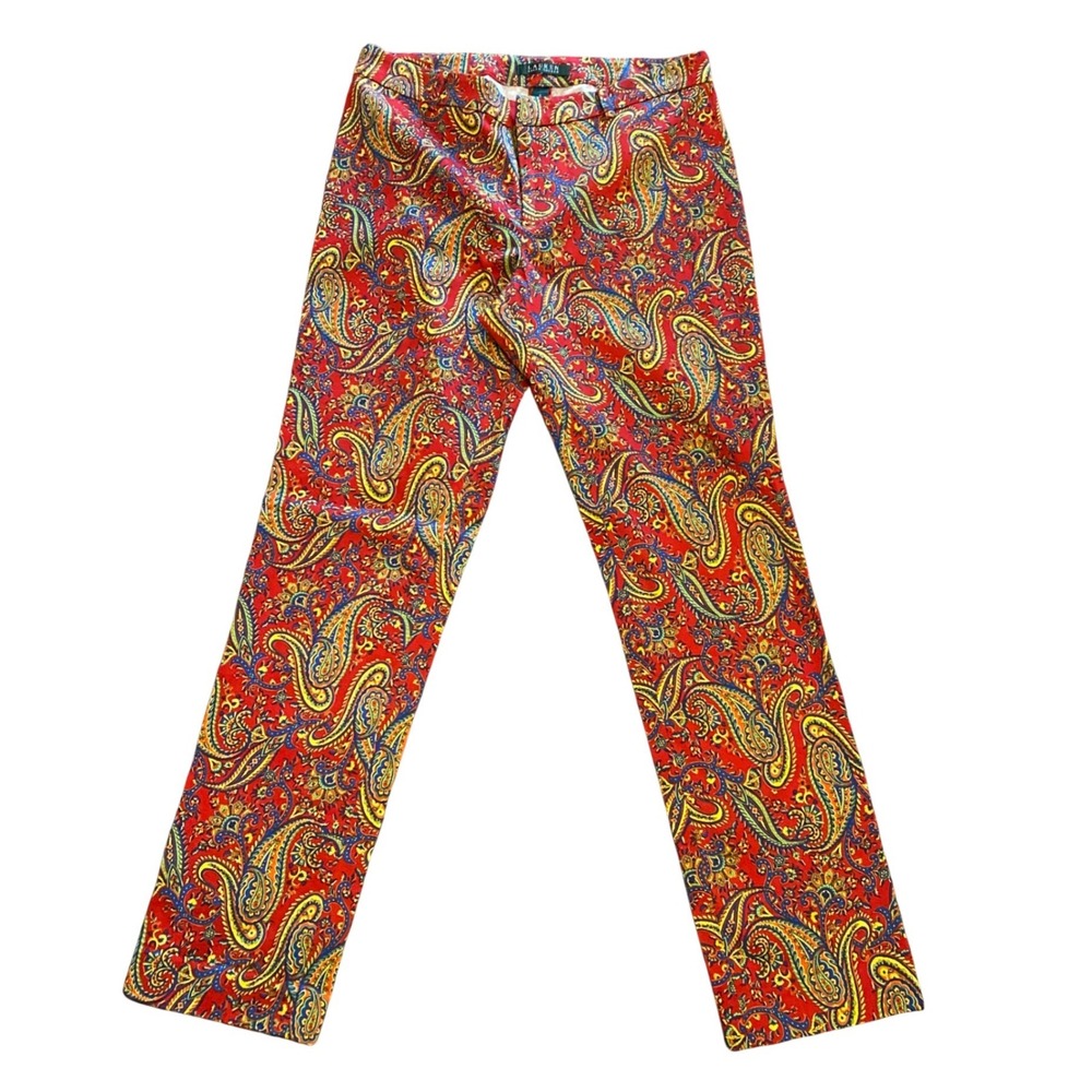Lauren Ralph Lauren Pants Paisley Boho Eclectic Vintage Women 6 Red Multi